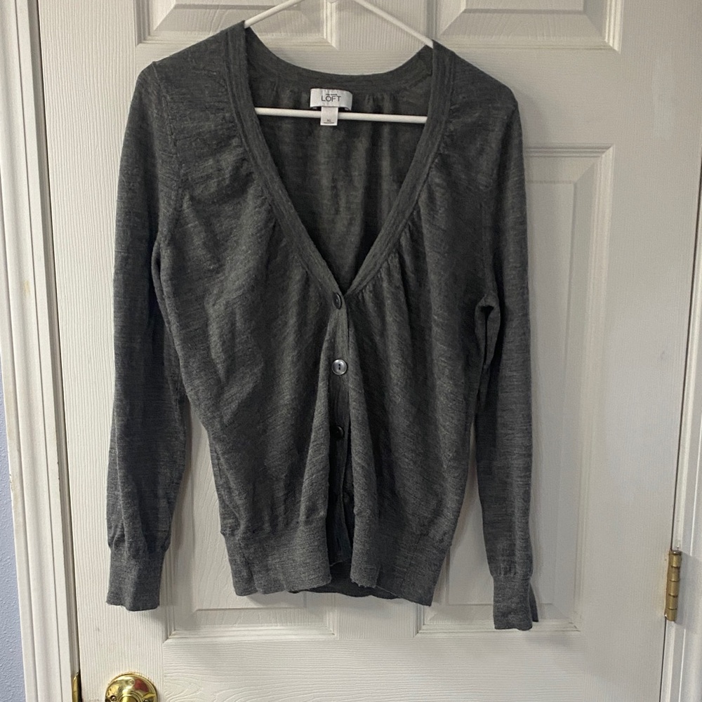 LOFT Charcoal Button-Up Cardigan